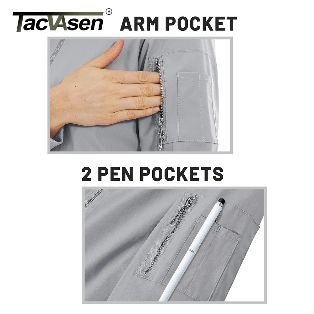TACVASEN Casual Pilot Jackets Womens Biker  Jacket with 4 Pockets Spring Windbreaker Streetwear Ladies Outwear Work Coats
