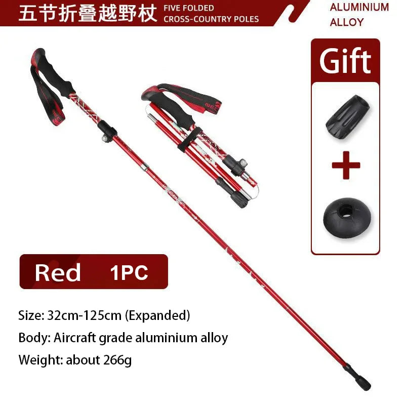Ultralight Telescopic Trekking Poles Hiking Sticks Nordic Walking Trail 5 Section Collapsible Portable Outdoor Alpenstock
