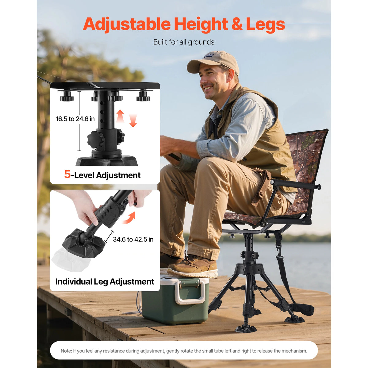 SucceBuy Hunting Chair 360° Silent Swivel Foldable Portable Blind Chair Heavy-Duty Steel Frame Ground Stool Seat for Camping