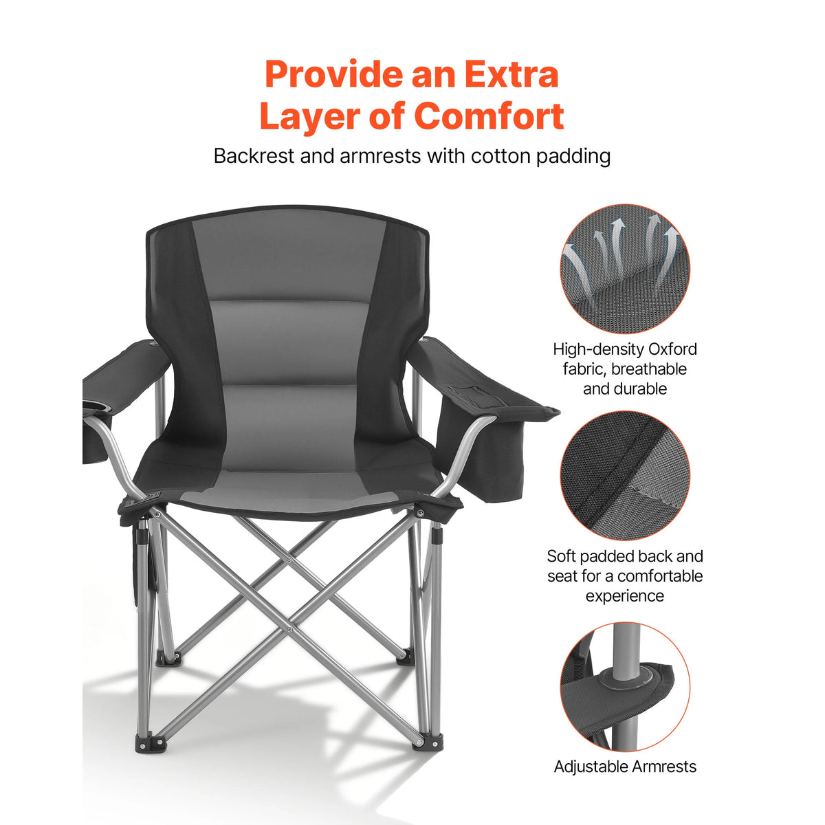 SucceBuy 2Pack Oversized Camping Chairs 450 lbs Heavy Duty Support Portable Folding Camp Chairs with Padded Backrest & Armrests
