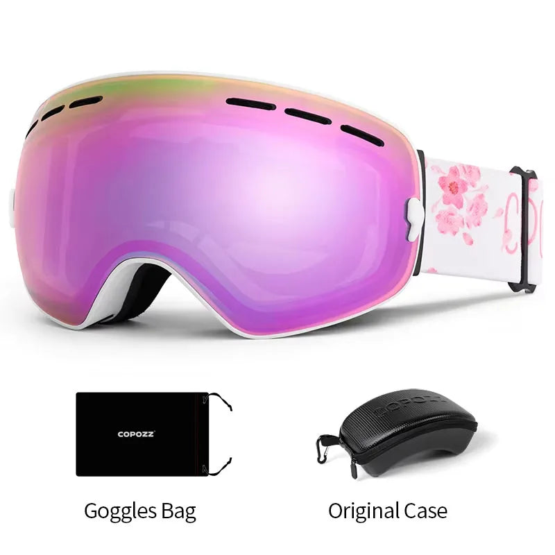 COPOZZ Brand Professional Ski Goggles Double Layers Lens Anti-fog UV400 Big Ski Glasses Skiing Snowboard Men Women Snow Goggles