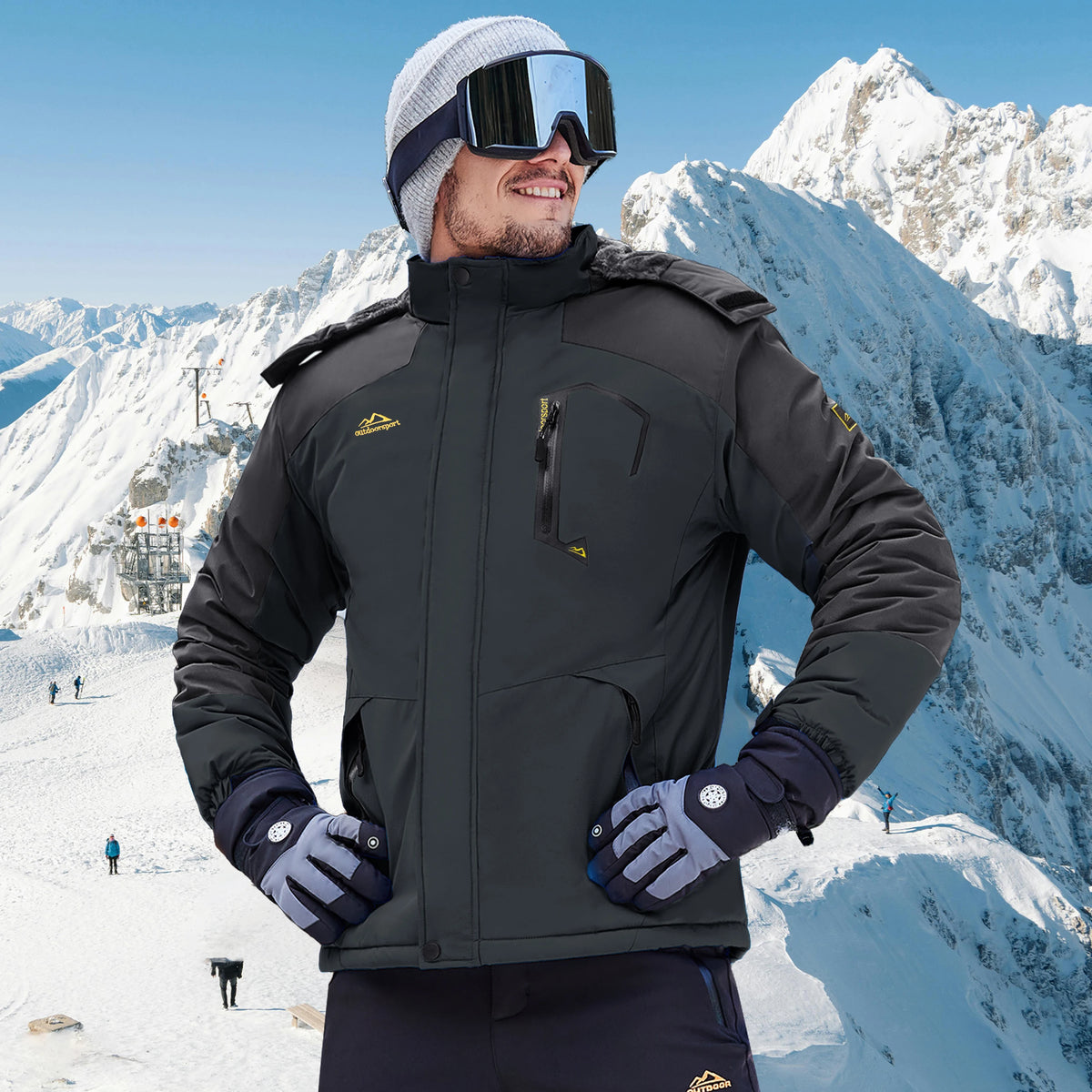 TACVASEN Men's Waterproof Fleece Lined Winter Jacket Windproof Multi-Pockets Warm Outdoor Coat Thermal Parka Raincoat with Hood