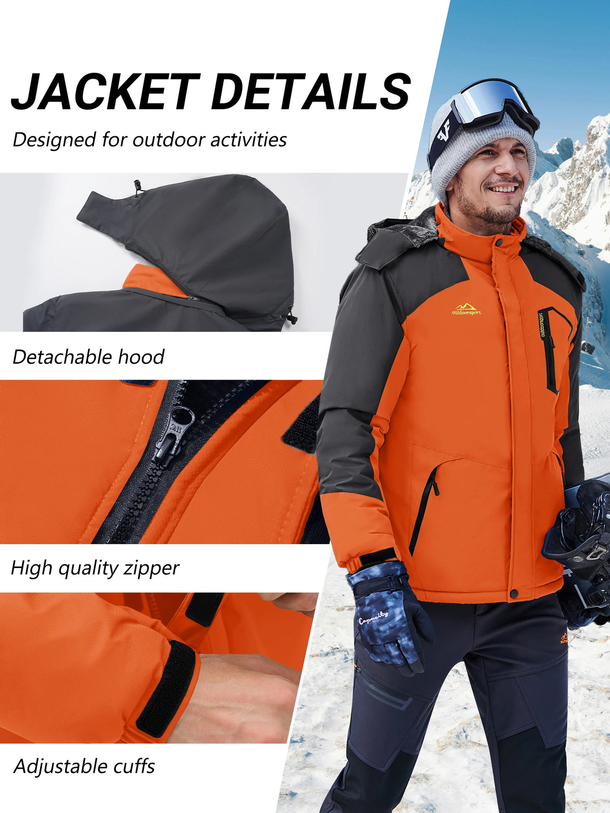 TACVASEN Men's Waterproof Fleece Lined Winter Jacket Windproof Multi-Pockets Warm Outdoor Coat Thermal Parka Raincoat with Hood