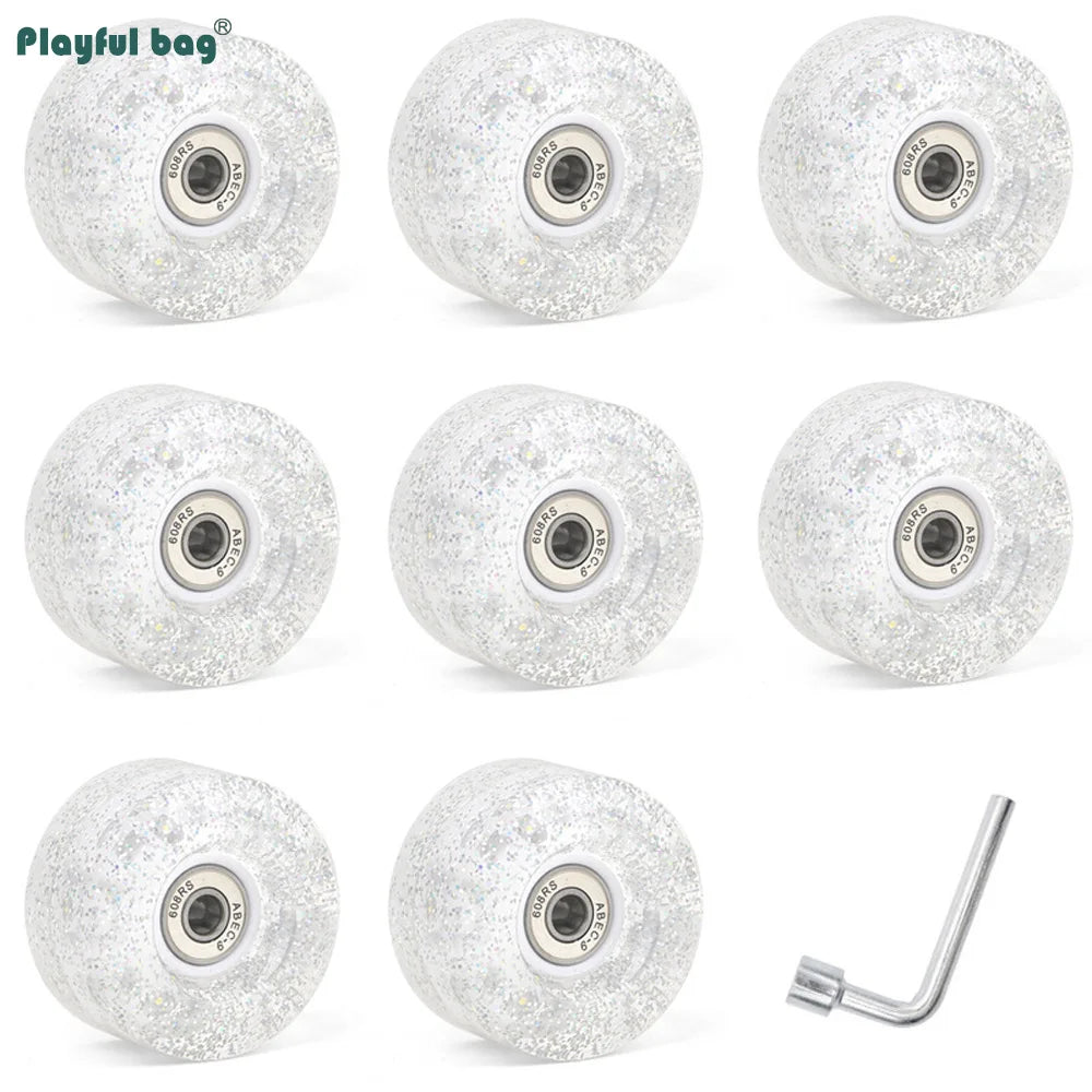 6 Lights Color Snowflake Flash Wheels Double Row Skates & Skateboards Universal Sequins Glow Wheels 62x33MM AMB315