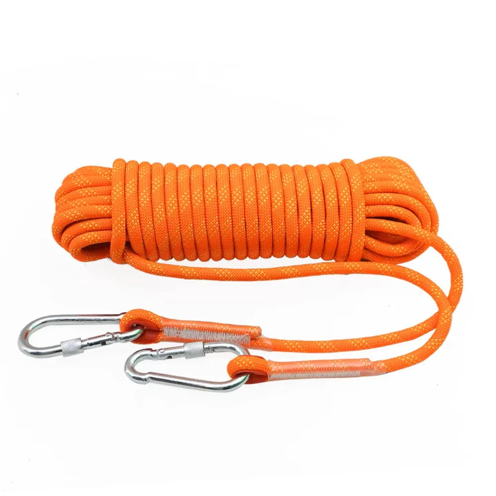 10mm Climbing Rope 10M/20M/30M Double Hook Durable Outdoor Rock High Strength Static Survival Emergency Fire Rescue Safety Rope