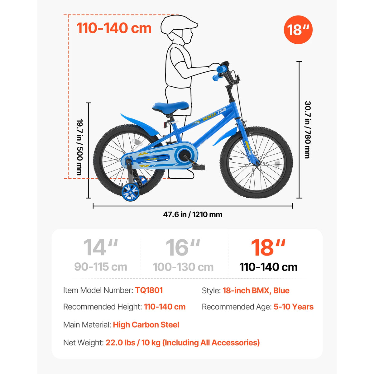 SucceBuy 14/16/18in Kids Bike BMX Style Children Bicycle with Training Wheels Toddler Bike for Boys & Girls Learning to Ride