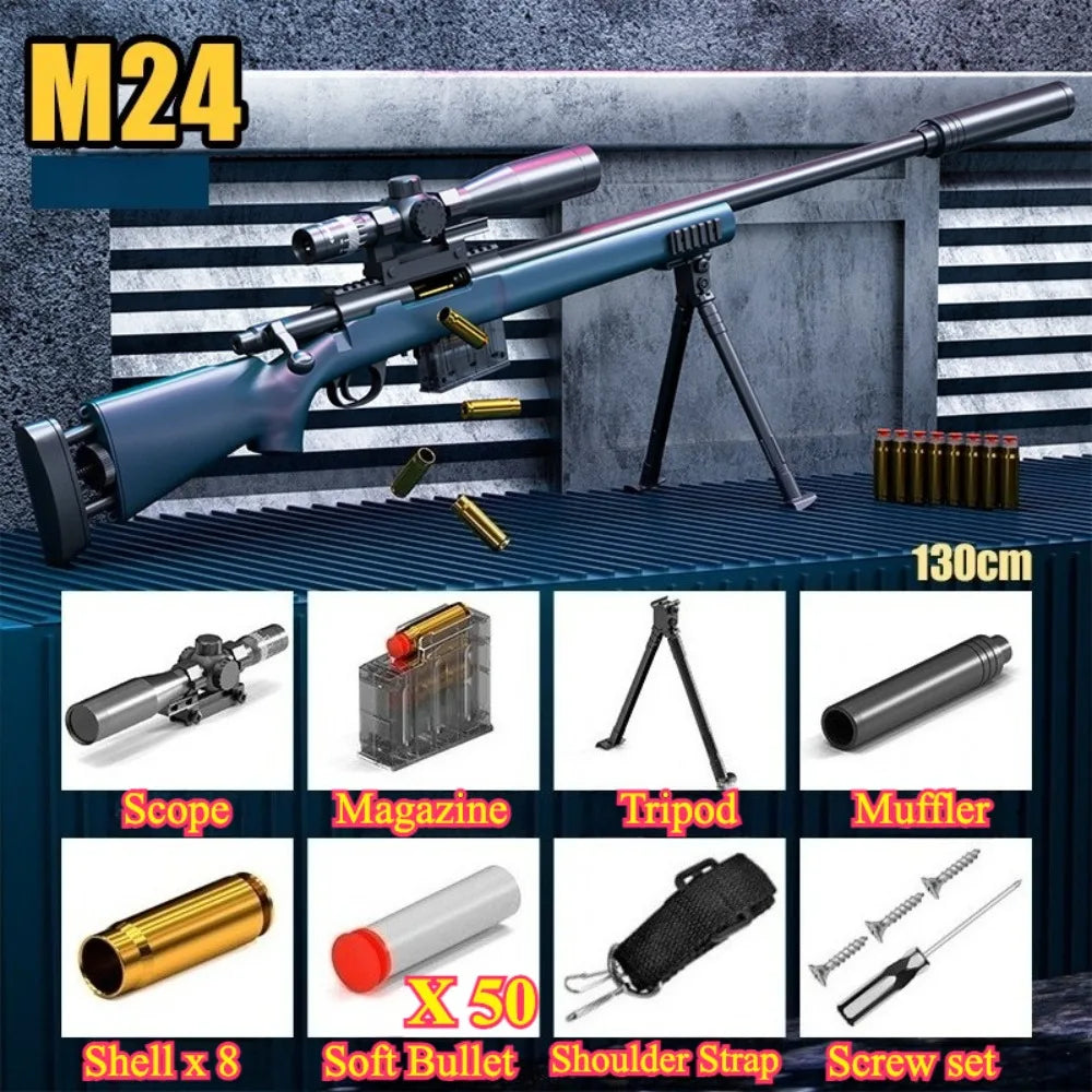 98K Upper Pressure Shell Ejection Soft Bullet Gun Can Fire Sniper Rifle Outdoor Battle Model Toy Manually Loaded