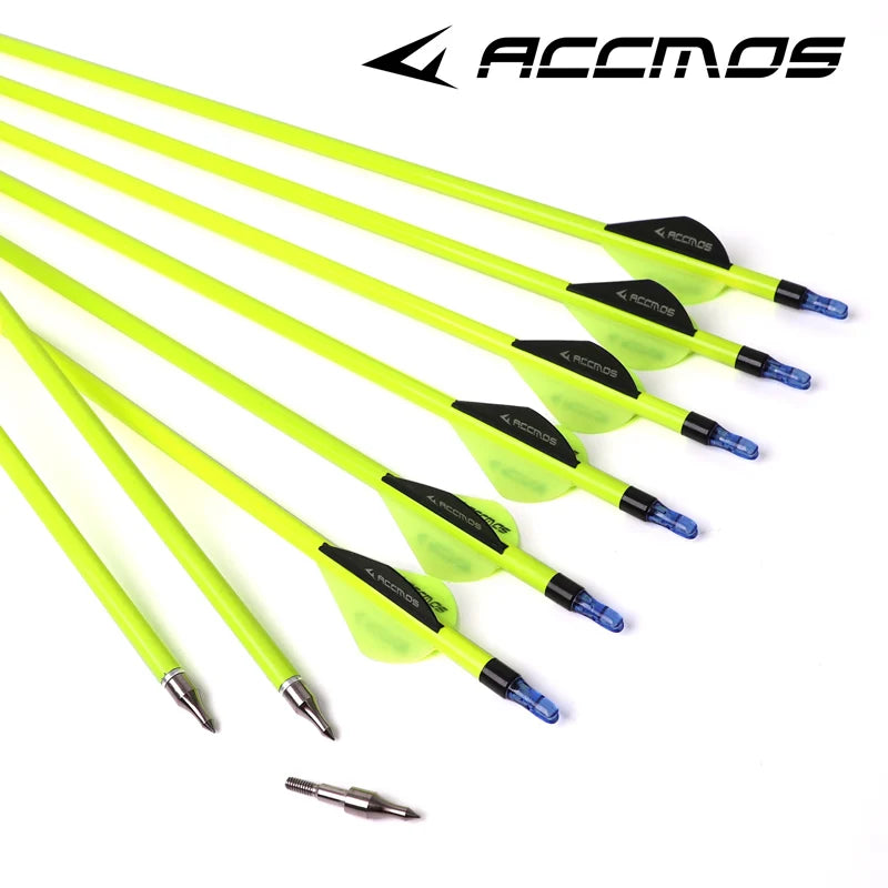 6/12pcs 28/29/30inches Archery Spine 500 Mixed Carbon Arrow Yellow for Recurve/Compound Bows Archery Hunting