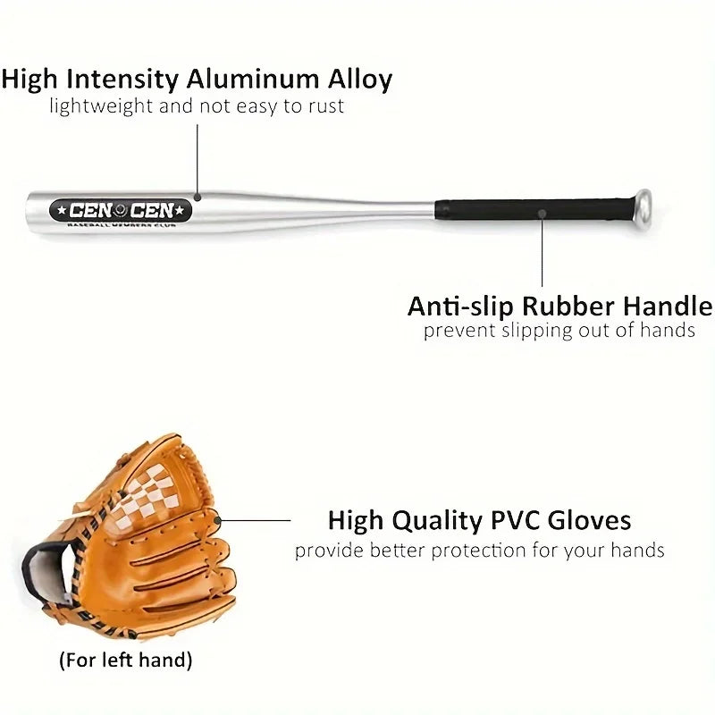 Baseball Balls Set 63cm Aluminum Alloy Baseball Bat PVC Glove Baseball Kit for Beginners Batting Practice Softballs Training
