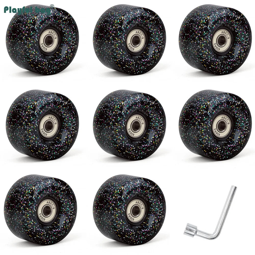 6 Lights Color Snowflake Flash Wheels Double Row Skates & Skateboards Universal Sequins Glow Wheels 62x33MM AMB315
