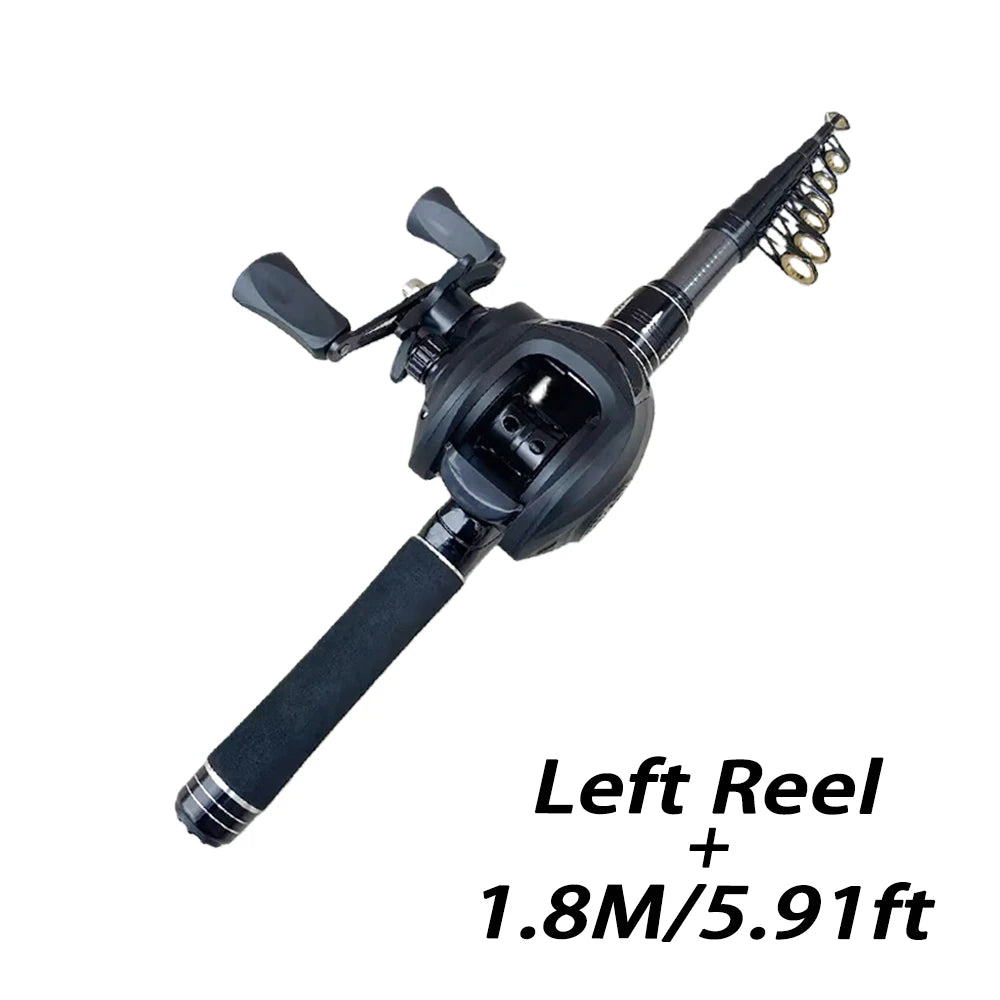 Mini Shrink 31cm Portable Fishing Rod Kit 1.5-2.1M Telescopic Carbon Trave Pole High Speed 7.2:1 Baitcasting Reel Carp Fishing