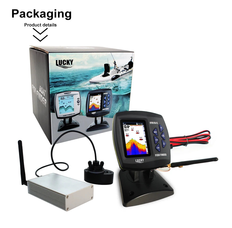 LUCKY FF918-CWLS New Wireless Fish Finder for Fishing Boats 980 ft Range 45 Degree Wireless Operating Range Fishing Fish Finder