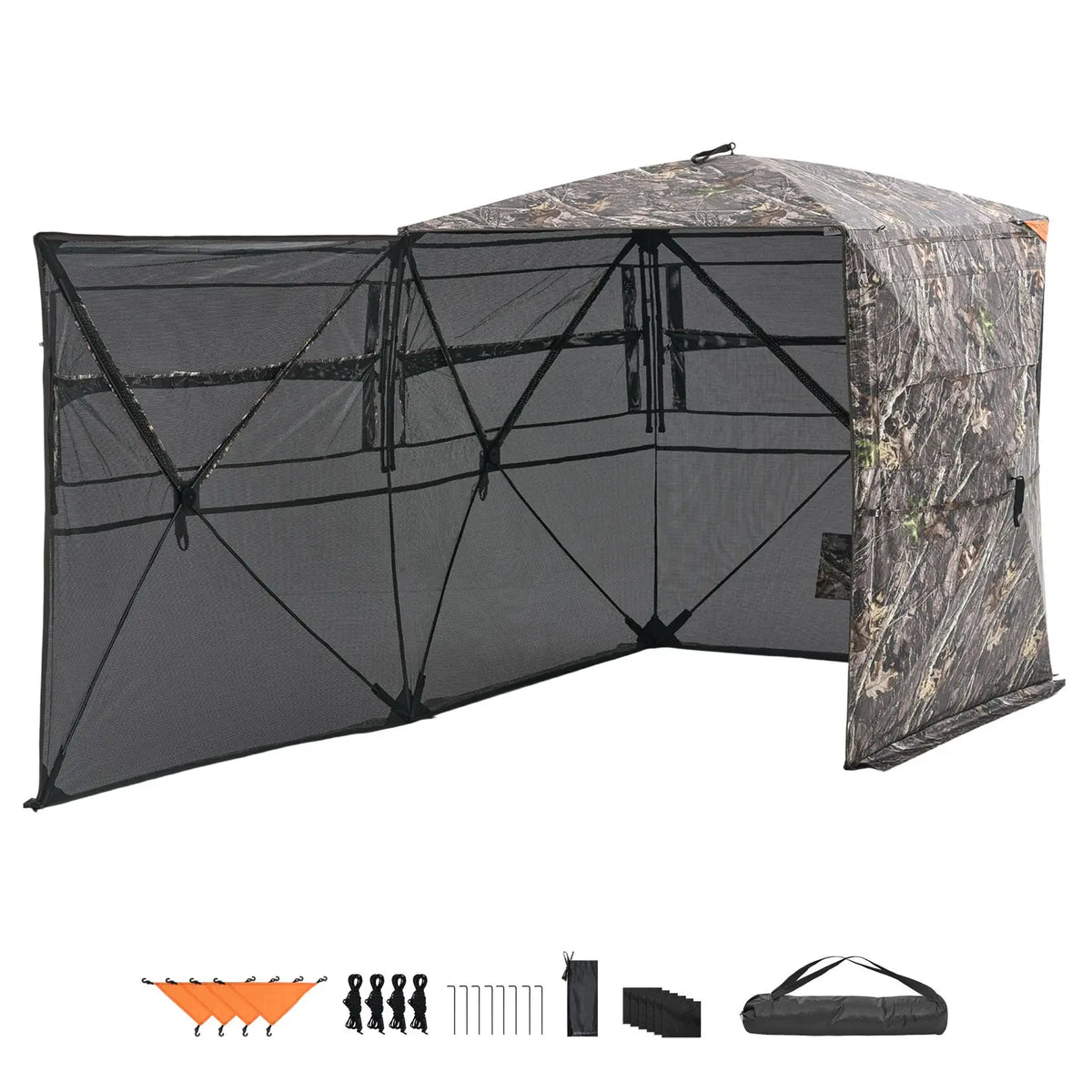 SucceBuy Hunting Blind 2-3 Person See Through Ground Blinds with Carrying Bag Silent Side Door and Window for Turkey and Deer