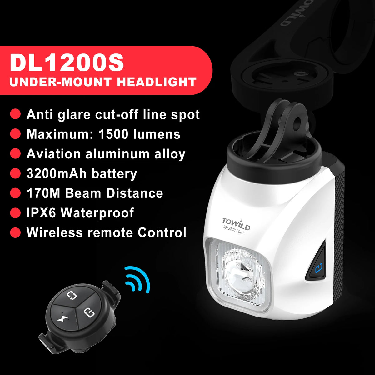 TOWILD DL1200S/DL1700 Bicycle Light With Cut-Off Line Beam1900LM Rechargeable Bike Front Light Power Bank Mtb Cycling Headlights