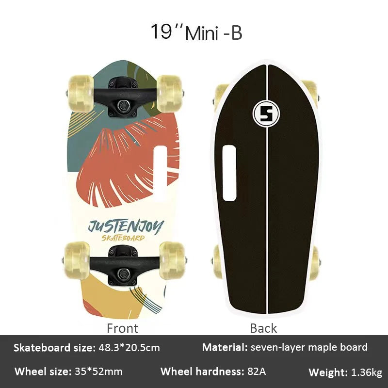 Portable Mini Skateboard 19 Inch Complete Skateboard Maple High Speed Drift Cruiser Skate Board for Kids Adults Beginner Pet Dog