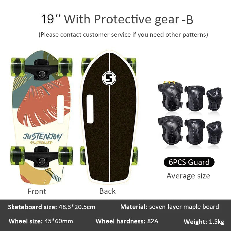 Portable Mini Skateboard 19 Inch Complete Skateboard Maple High Speed Drift Cruiser Skate Board for Kids Adults Beginner Pet Dog