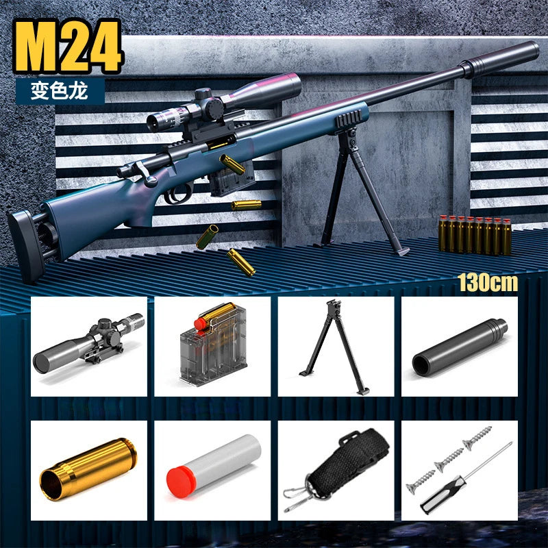 AWM Throwing Soft Bullet Gun Simulation Large M24 Manual Soft Bullet Toy Gun 98k Sniper Rifle Outdoor Toy Gun