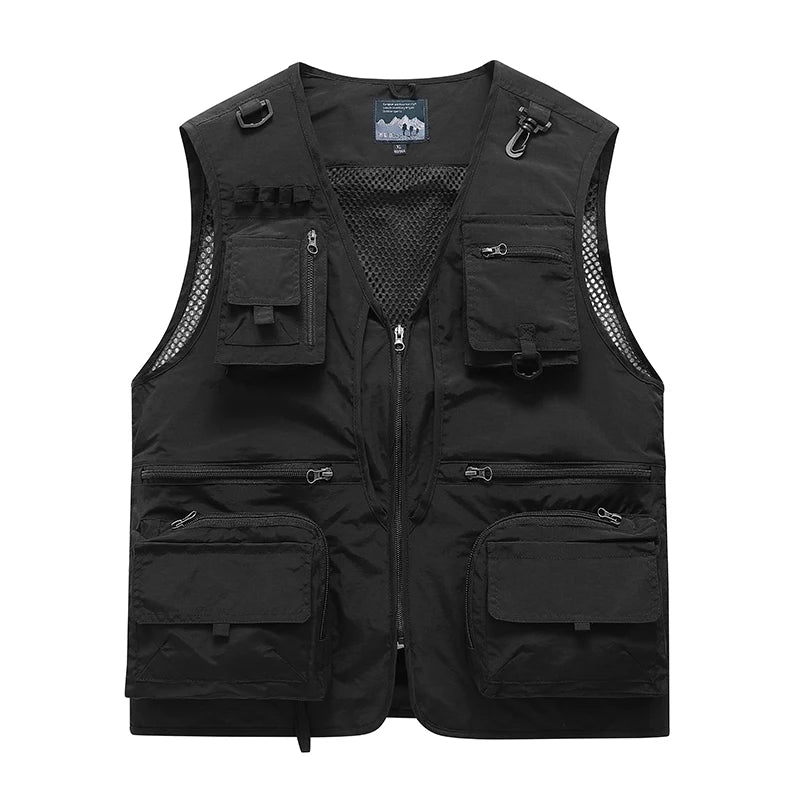 Summer Men's Sleeveless Vest Tactical Jacket Summer Photographer Vest Tool Multi Pocket Mesh Sleeveless Jacket Men's Work Vest