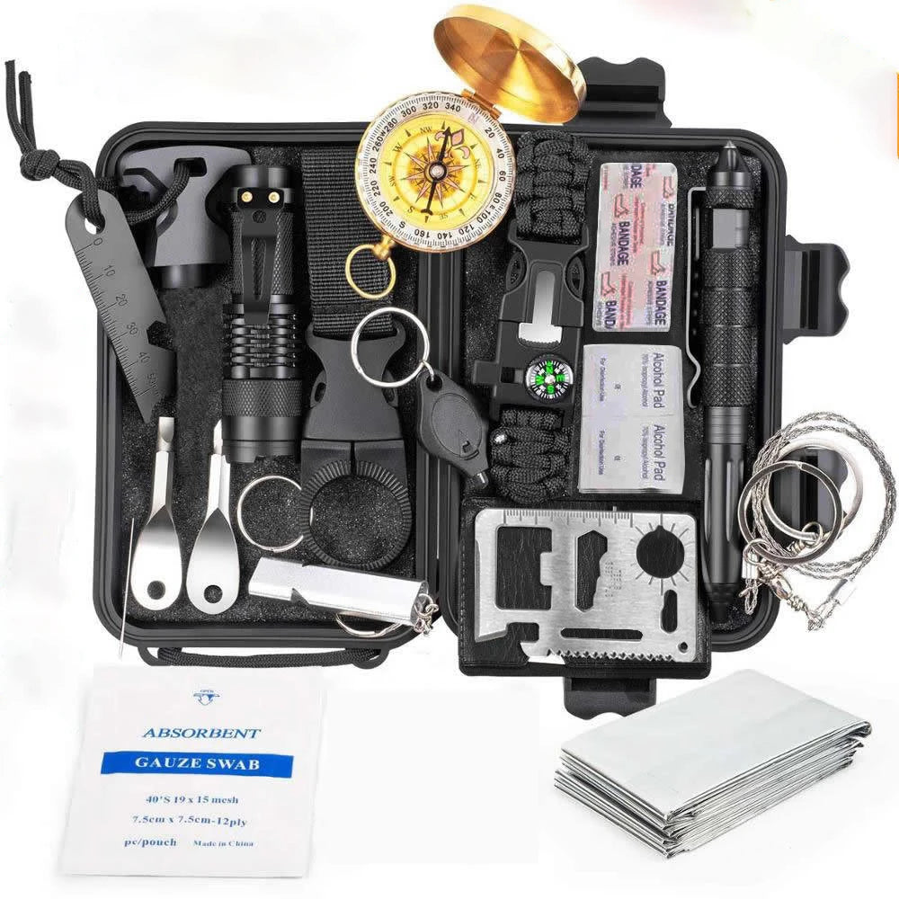 Survival kit set military outdoor travel mini camping tools aid kit emergency  survive Wristband whistle blanket knife