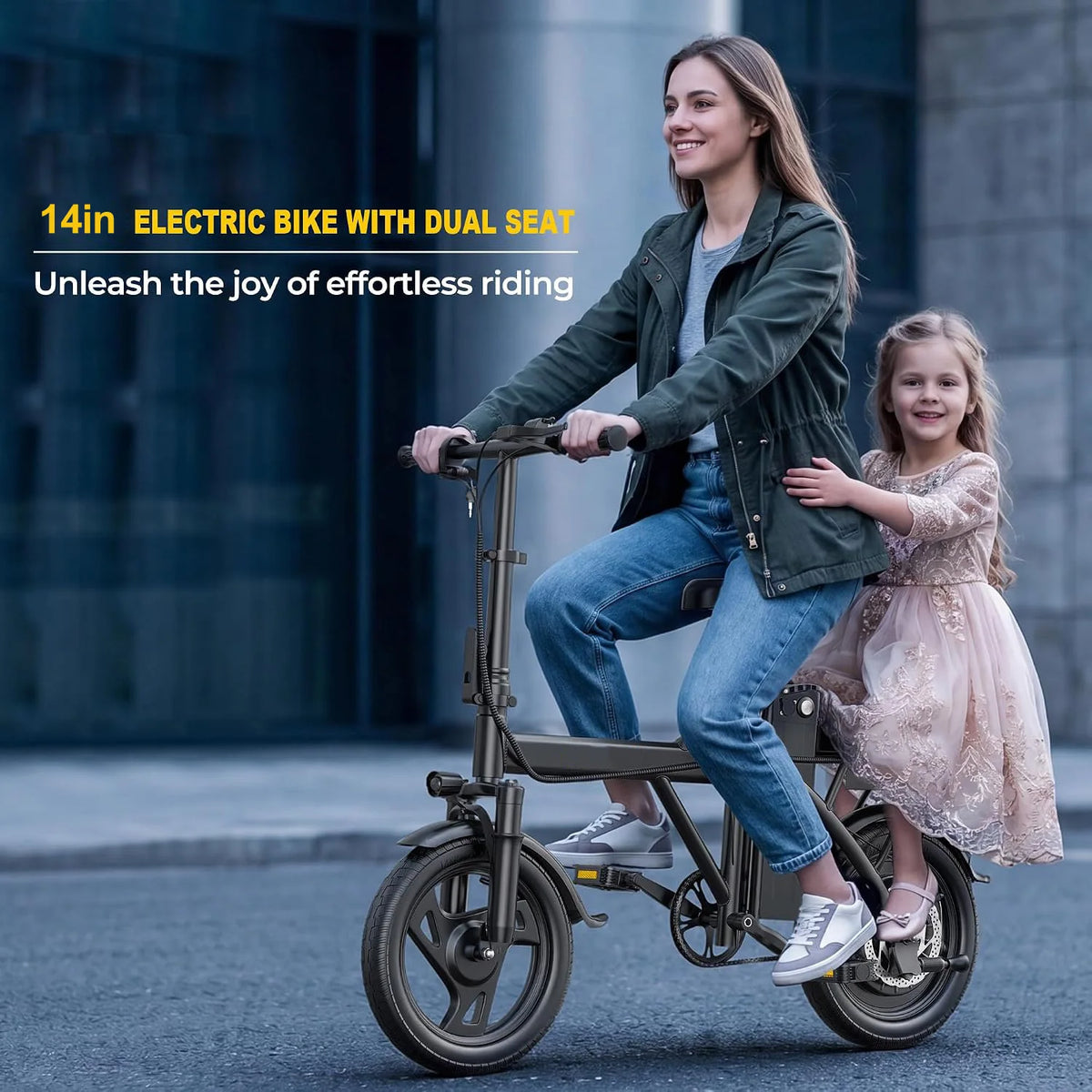 14'' Foldable Electric Bike 500W Motor 48V Battery 22MPH Max Speed 30Miles Long Range with Two Seats for Adult Mini E Bike