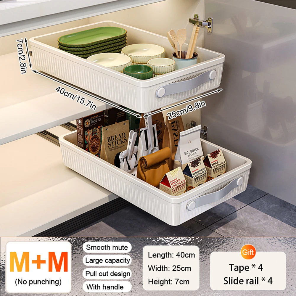 Pull Out Storage Tray Kitchen Sliding Cabinet Shelf with Slide Rails Drawer Spice Rack Bowl Dish Shelf Pantry Kitchen Organizer