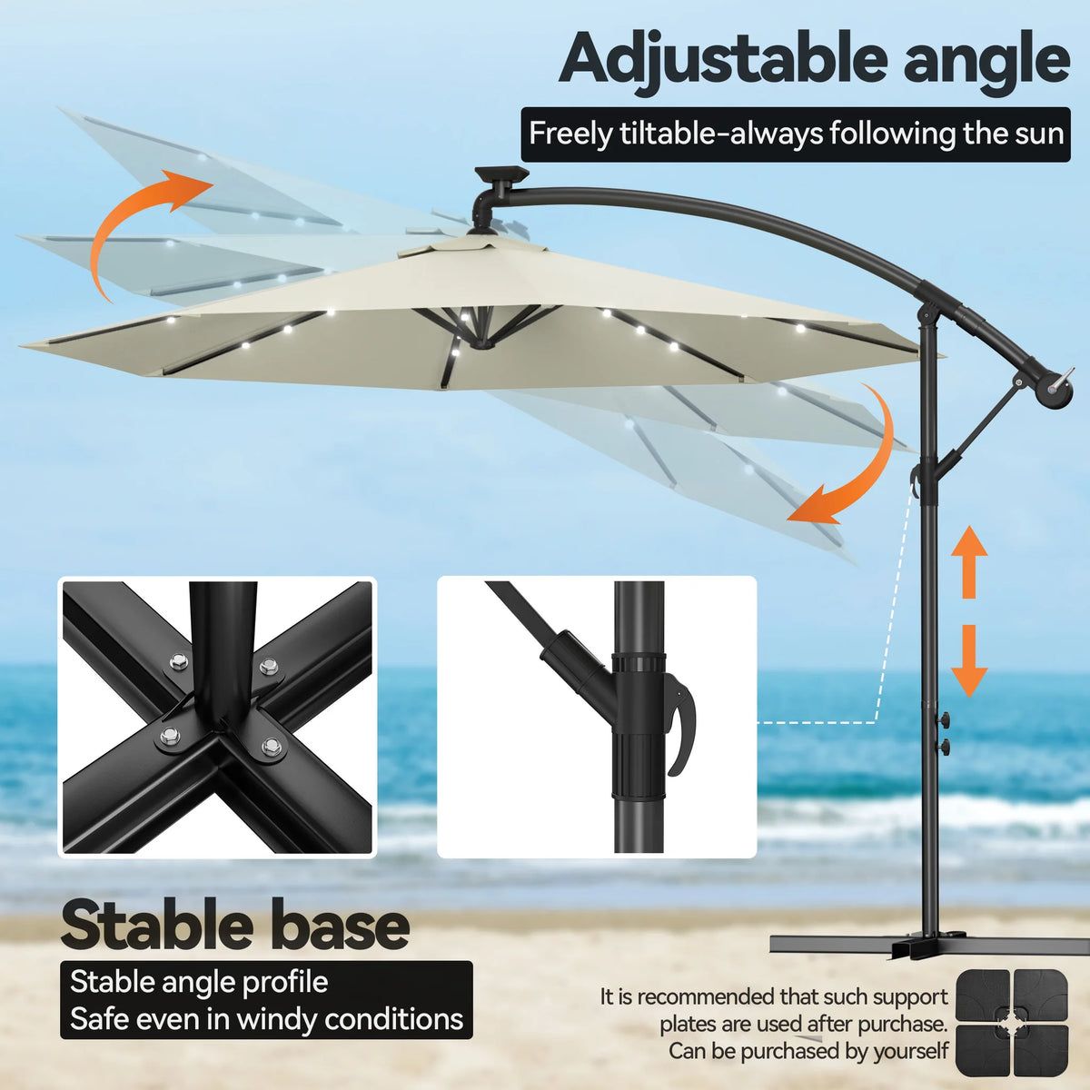 Ø300cm/Ø350cm Cantilever Parasol with Crank, Garden Parasol with Stable Cross Base, Outdoor Patio Umbrella UV-resistant & Sun Protection, Crank Parasol for Terrace Garden Pool