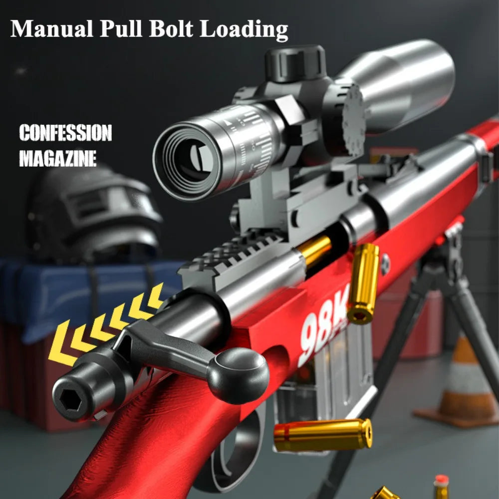 98K Upper Pressure Shell Ejection Soft Bullet Gun Can Fire Sniper Rifle Outdoor Battle Model Toy Manually Loaded
