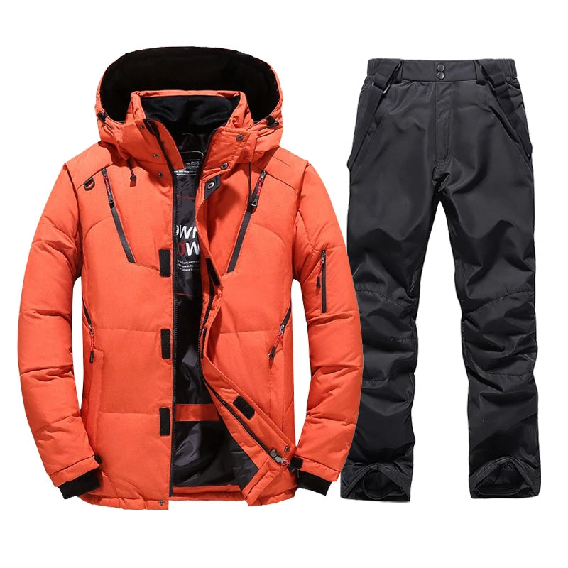 New Thermal Winter Skiing Down Jacket Ski Suit Men Snowboard Bibs Pants Warm Set Male Snowmobile Clothing For Wear Overalls