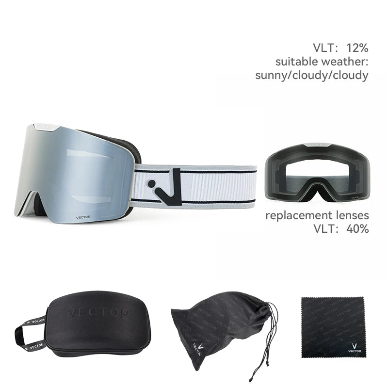 VECTOR Magnetic Ski Goggles with Quick-Change Lens and Case Set 100% UV400 Protection Anti-fog Snowboard Goggles for Men & Women