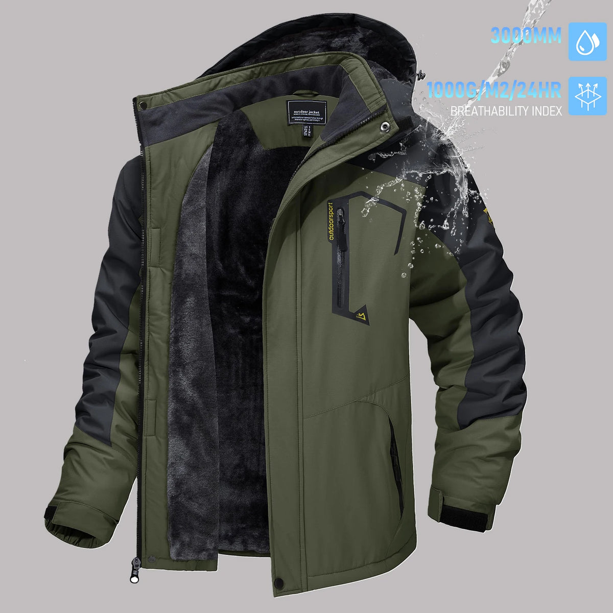 TACVASEN Men's Winter Ski Parka Jacket Waterproof Fleece Lined Insulated Thermal Snowboard Jacket Snow Coat with Detached Hood
