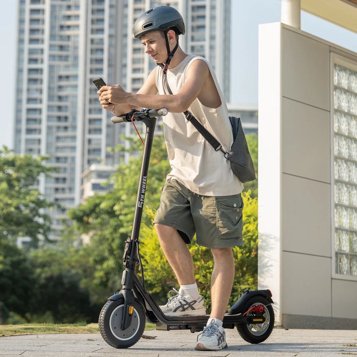 5TH WHEEL Electric Scooter, 350W Motor, 30km Range, 10*2.125" Solid Tires, Dual Brake, 25km/h, 36V 7.5AH, Foldable Commuter E-Scooter