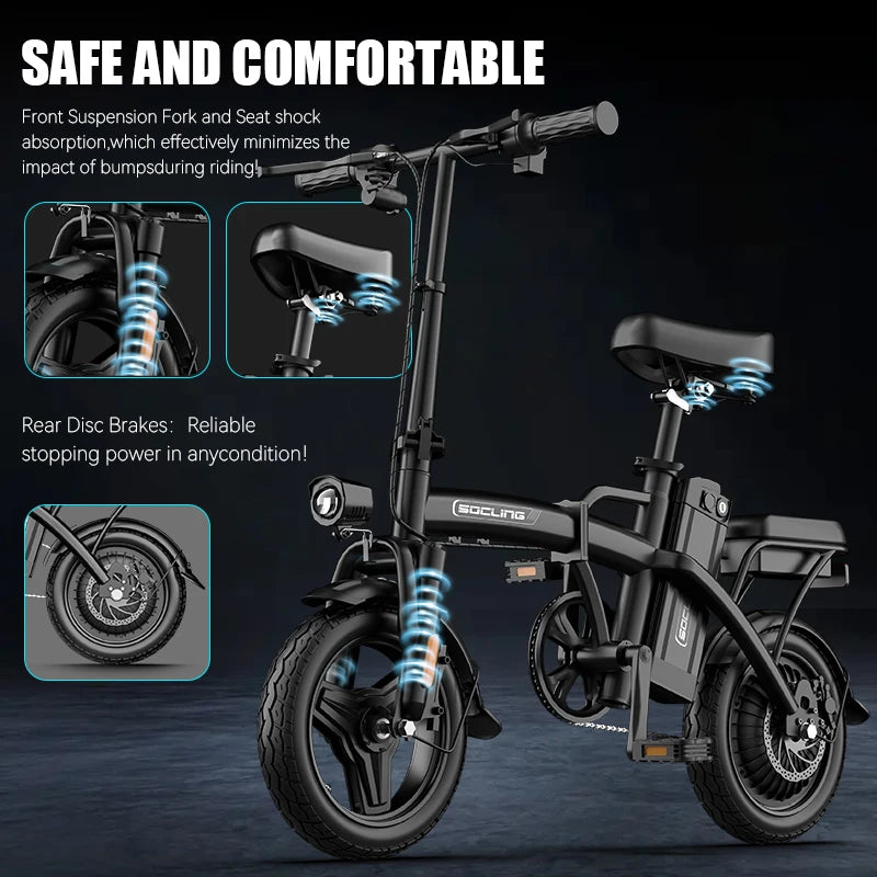500W G11 Electric Bicycles Ebike E-Bike For Adults, 3-Riding Modes, 14' Foldable Ebike, With Charger And Battery, MAX Speed 19.9 MPH, Rear Disc Brakes, With A Basket And Lock, Durable And Lightweight Frame, All-Terrain Foldab