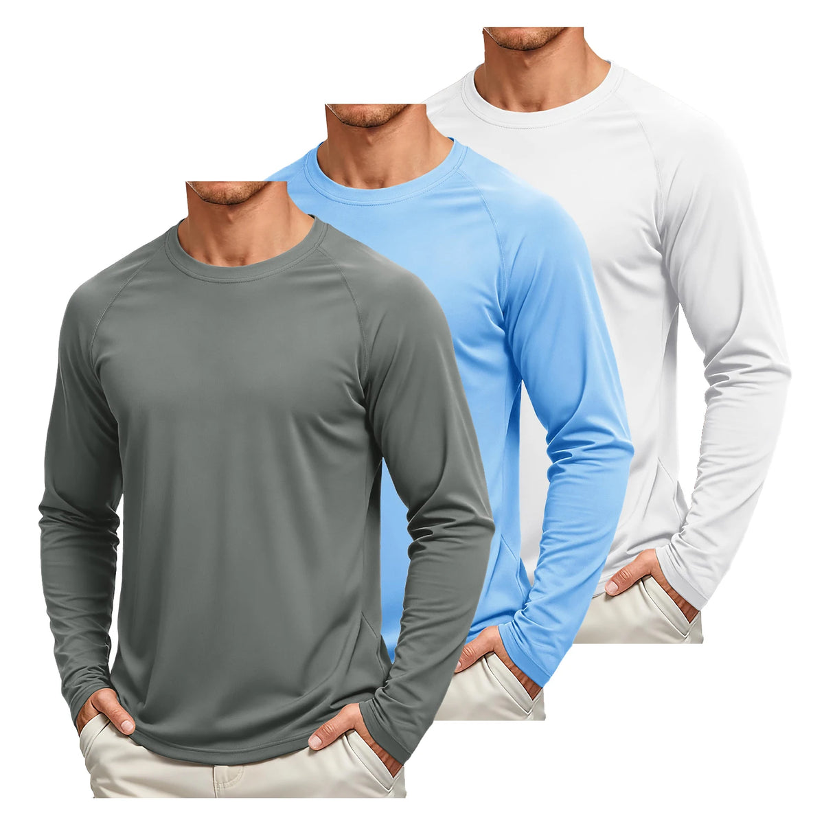 TACVASEN 3 Pcs Men's Long Sleeve Shirts UPF 50+ Sun Protection Dry Fit Shirt Lightweight Workout Athletic T-Shirt Rash Guard Tee