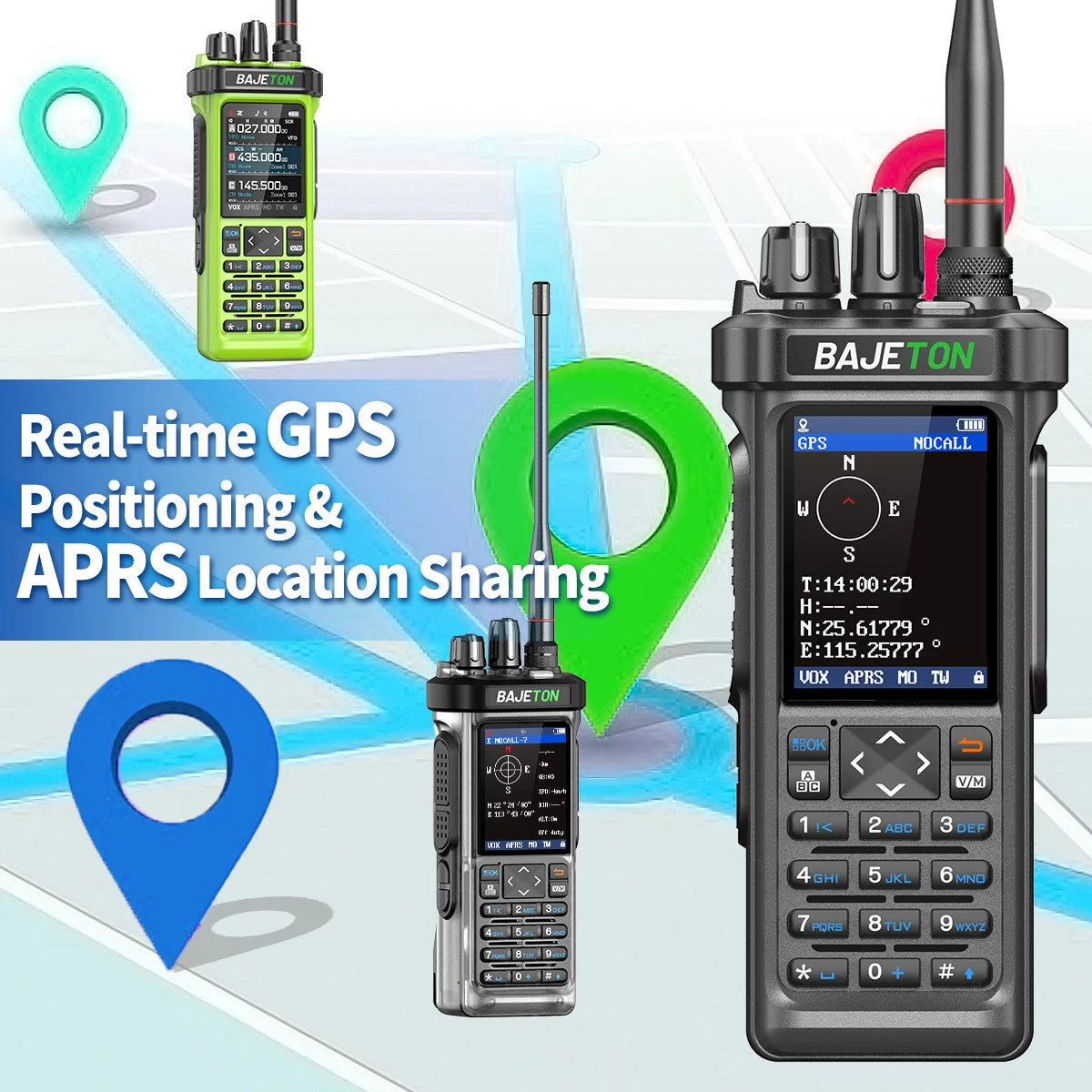 BAJETON BJ-9000 GPS APRS Walkie Talkies 10W CB 27Mhz Receive Bluetooth Programming Long Rang NOAA VOX RT-950 RT-950PRO Ham Radio