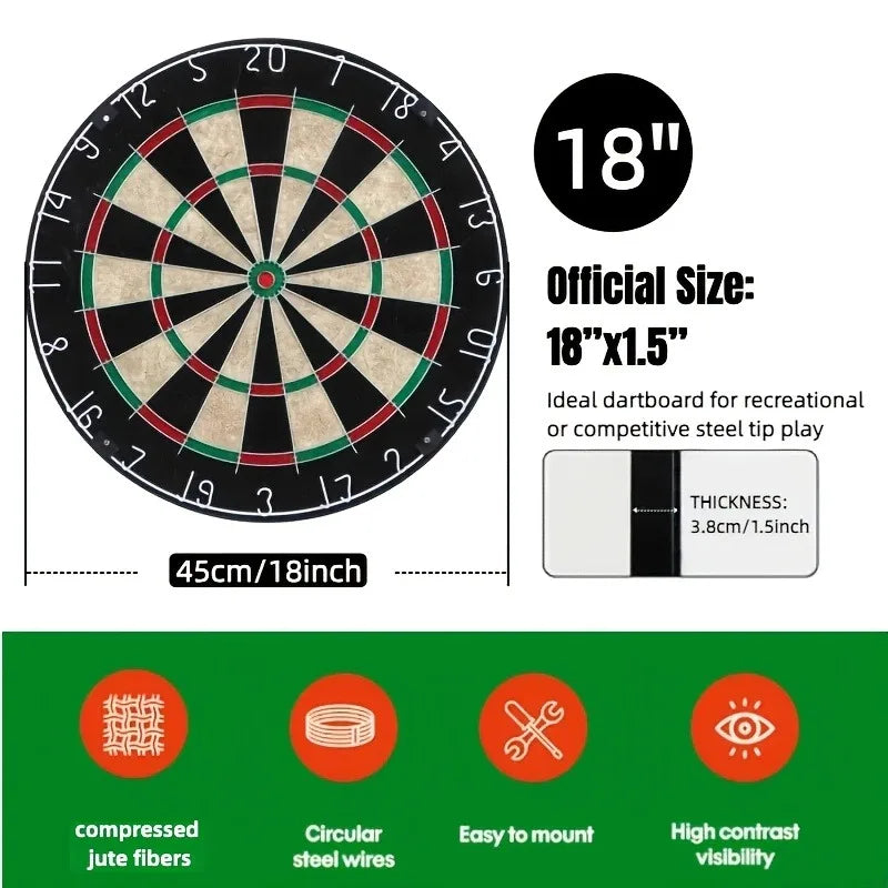 18 Inches Bristle Dartboard Adult Dartboard Set Indoor Dartboard Family Dart Board Game Home Portable Dart Target 6 Random Dart