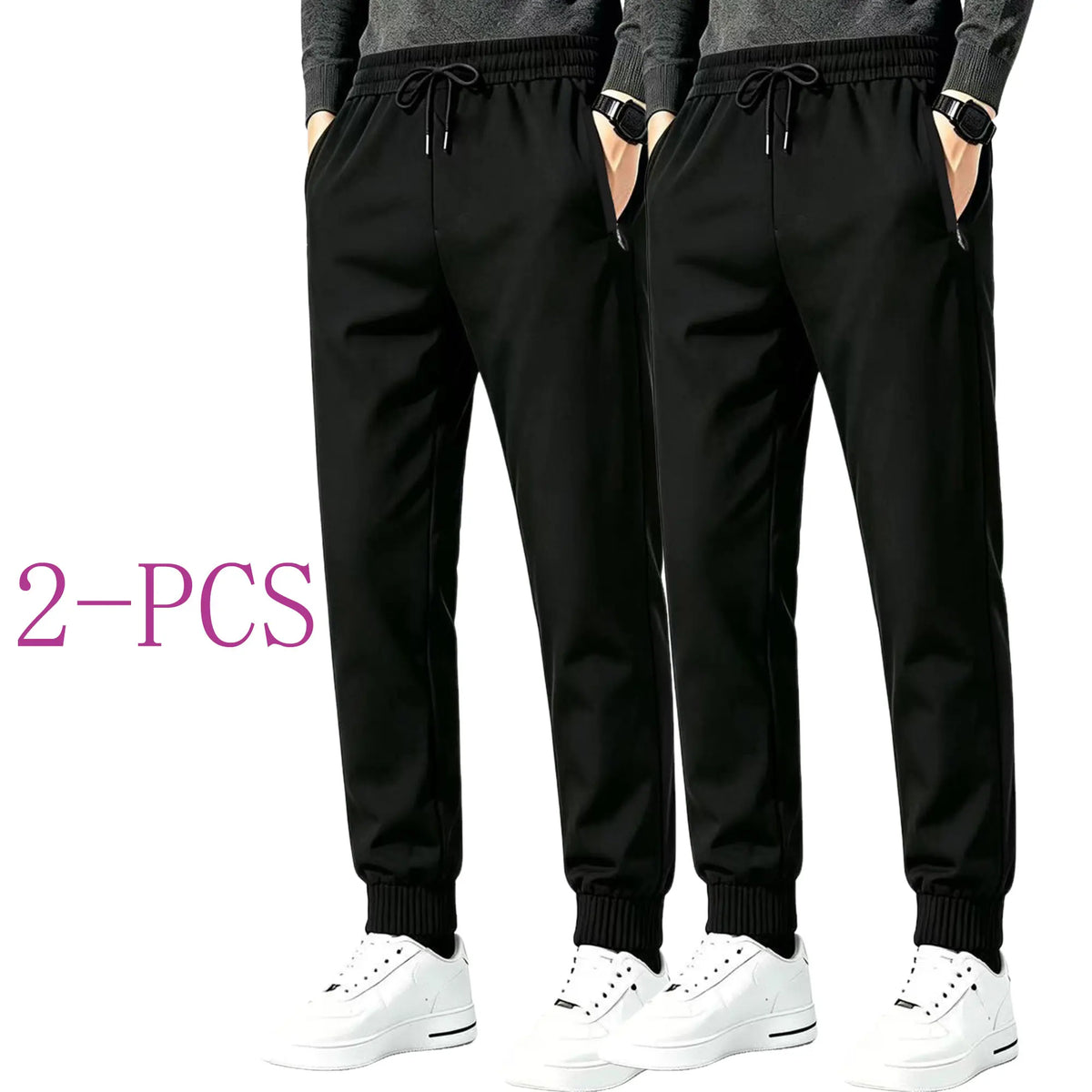 2pcs Autumn And Winter Men's Warm Wool Sports Pants With Zipper Pockets Casual Sports Pants Gym Pants Unisex Couple's Outfit