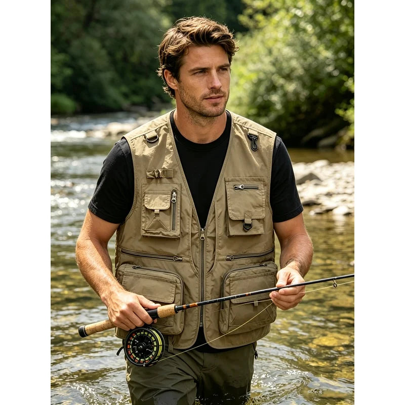 Men's Work Vest With Multiple Pockets Design Men's Basketball Suit Sleeveless Vest Outdoor Fishing Work Clothes Men's Top For Me