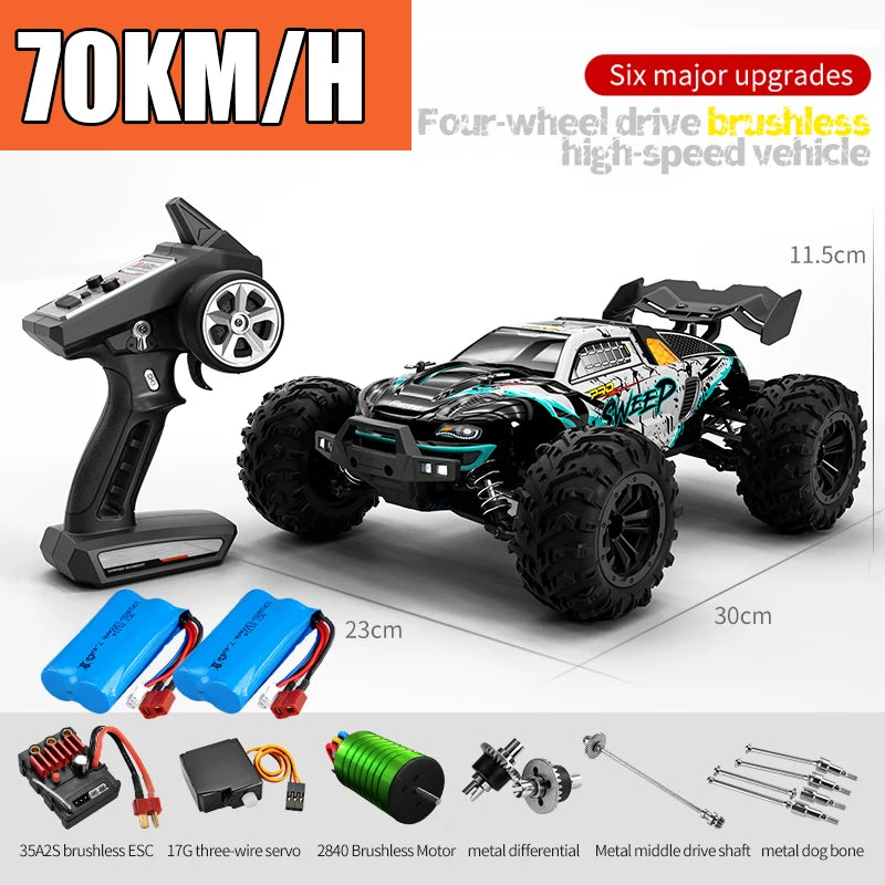 Rc Car Off Road 4x4 High Speed 75KM/H Remote Control Car With LED Headlight Brushless 4WD 1/16 Monster Truck Toys For Boys Gift
