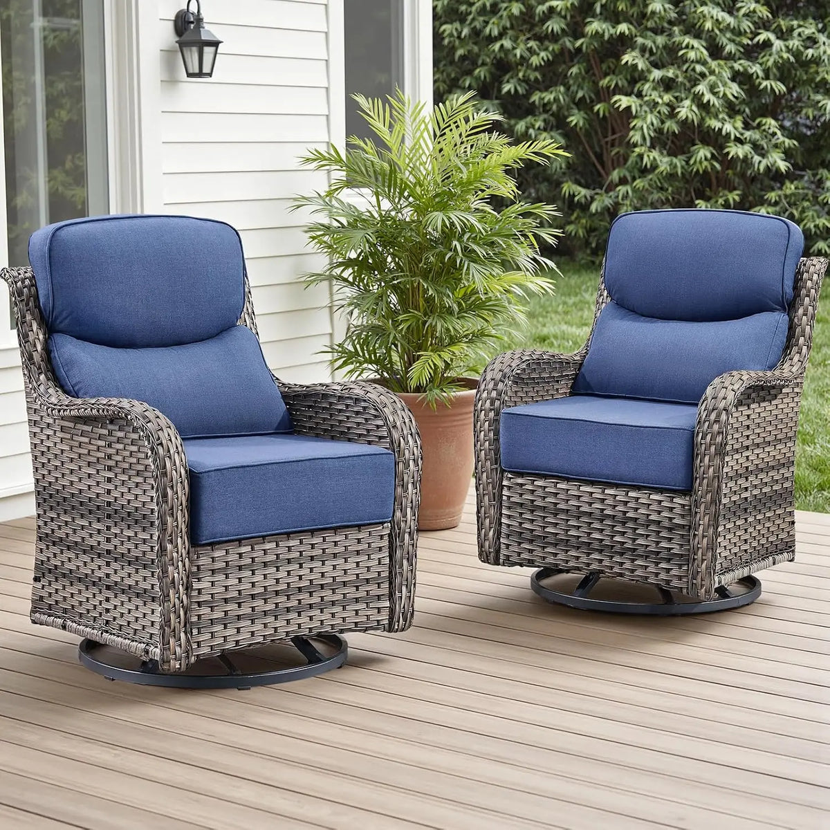 Outdoor Swivel Rocker Chairs - All Weather Resistant Wicker Patio Furniture Set of 2 with High Back and 6 inch Thick, Custom