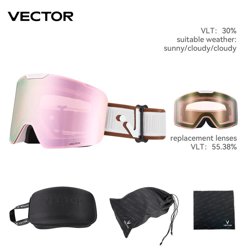 VECTOR Magnetic Ski Goggles with Quick-Change Lens and Case Set 100% UV400 Protection Anti-fog Snowboard Goggles for Men & Women