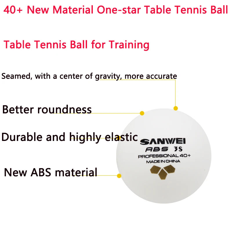 Original SANWEI Table Tennis Balls ABS New Material Professinal 40+ Seamed Ping Pong Balls for Competition & Training Durable