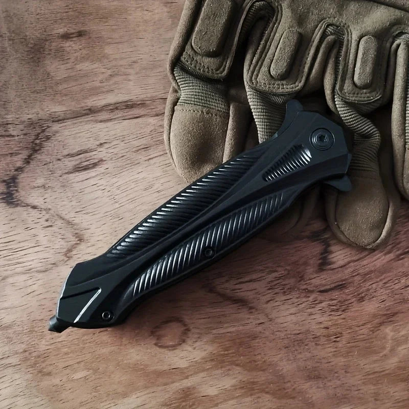 High Carbon Folding Knife With A Clip Point Blade And Textured ABS Handle For Outdoor, Survival And EDC