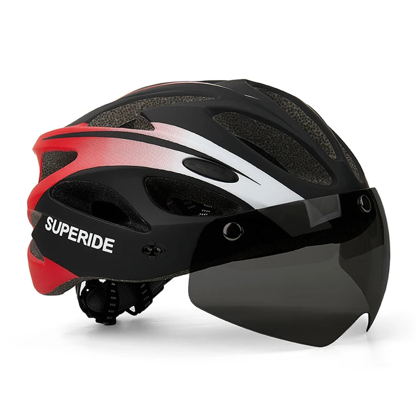 SUPERIDE Rechargeable Road Bike Helmet Men Women Cycling Helmet with Visor & Rearlight Sports MTB Bicycle Helmet with Goggles