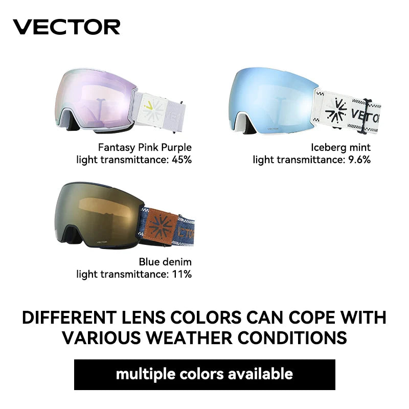 VECTOR Ski Goggles Men Snowboard Glasses Women Winter Outdoor Snow Sunglasses UV400 Double Layers Lens Anti-Fog Skiing Goggles