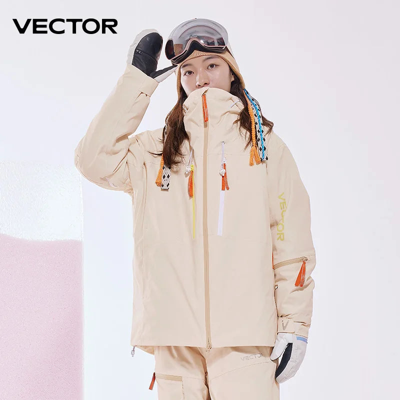 VECTOR Men and Women Cotton Contrast Skiing Top Waterproof and Durable Warm Snowboard Ski Double Board Single Board Outdoors