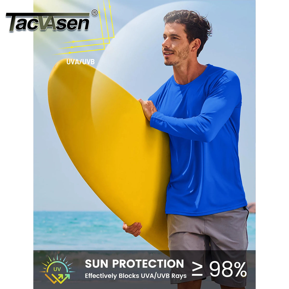 TACVASEN 3 Pcs Men's Long Sleeve Shirts UPF 50+ Sun Protection Dry Fit Shirt Lightweight Workout Athletic T-Shirt Rash Guard Tee
