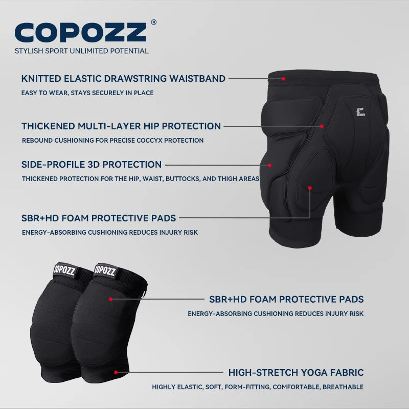 COPOZZ Upgraded Ski Knee Pads Motorcycle Skating Sport Protective Skiing Butt Protector Padded Breathable Adjustable Gear Shorts
