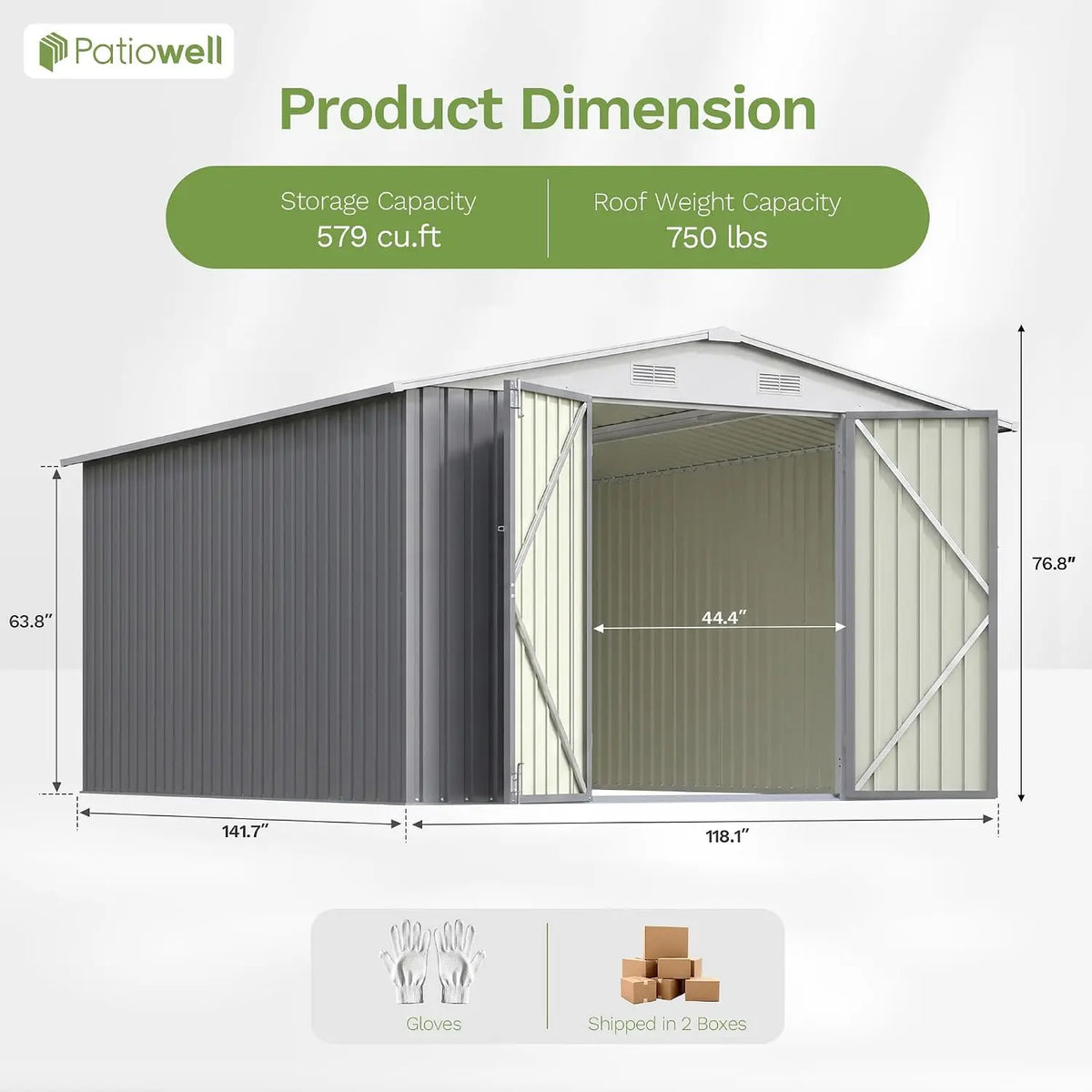 10x12 FT Outdoor Storage Shed, Gray, Custom