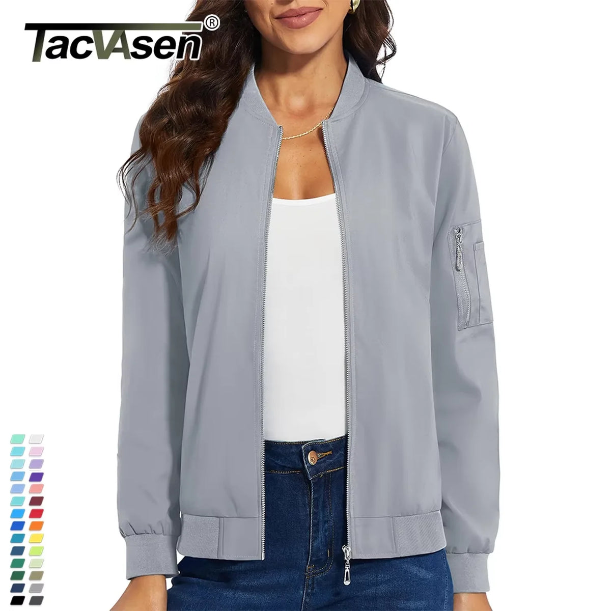 TACVASEN Casual Pilot Jackets Womens Biker  Jacket with 4 Pockets Spring Windbreaker Streetwear Ladies Outwear Work Coats