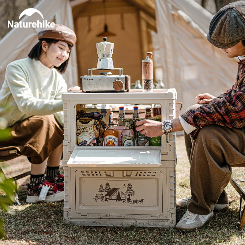 Naturehike Camping Box 60L Large Capacity Folding Storage Box 25L 30L 50L Home Bedside Table Outdoor Travel Picnic PP Sundry Box